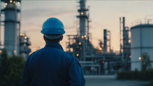 Utilities firms need elastic vehicle fleet capabilities - image of man standing in front of a gas energy plant