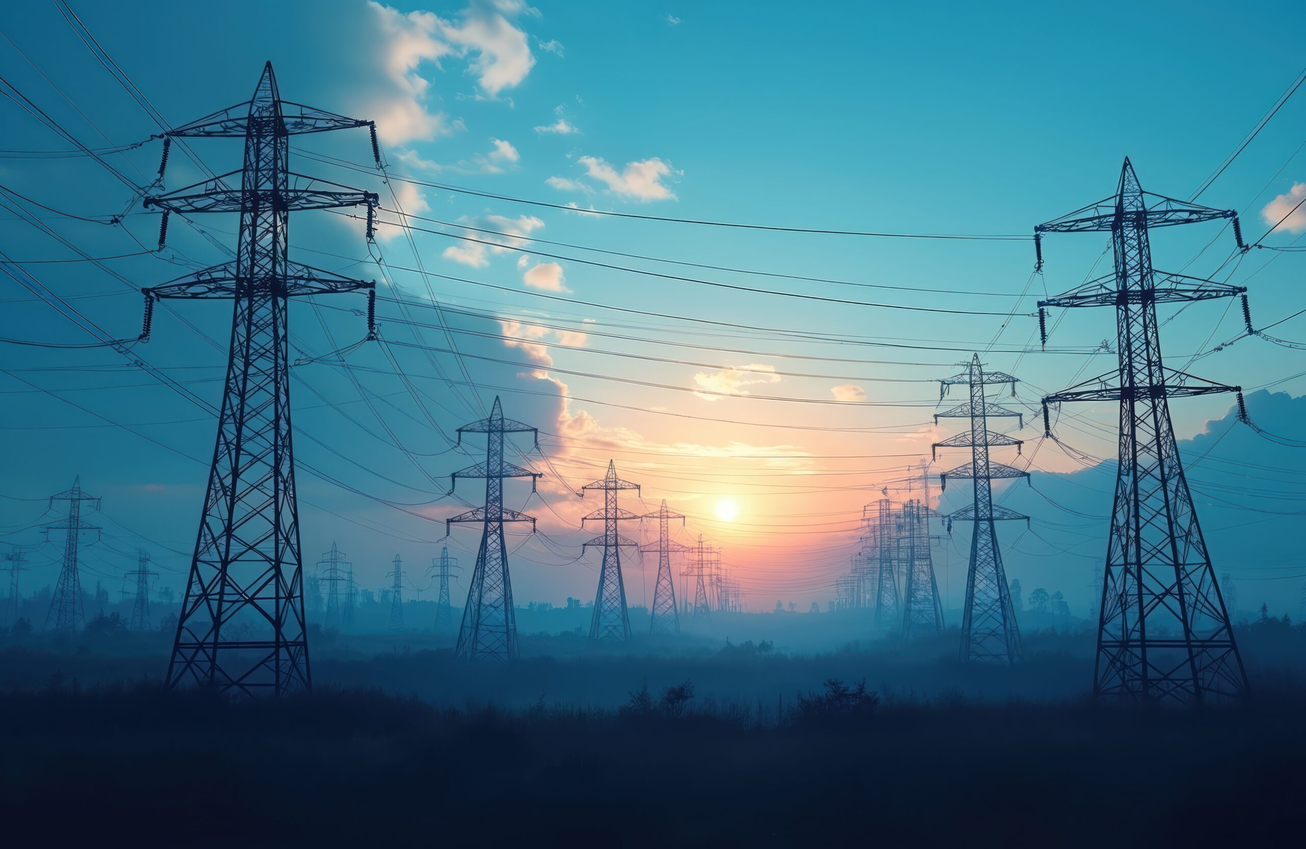 Flexible fleet solutions for utilities - an image of pylons in the sunset